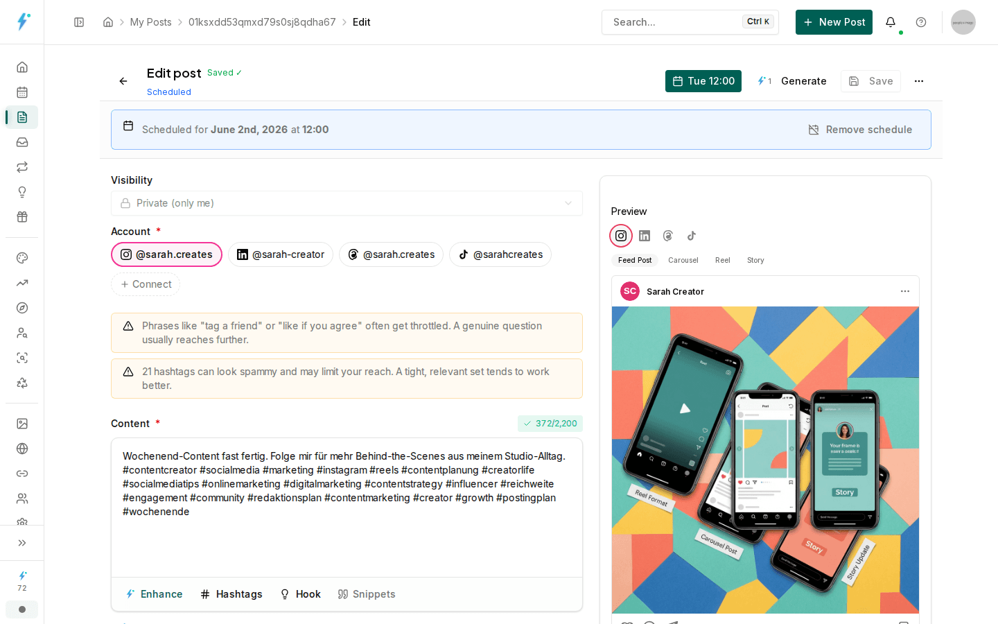 Pre-publish check with warnings and quota overview