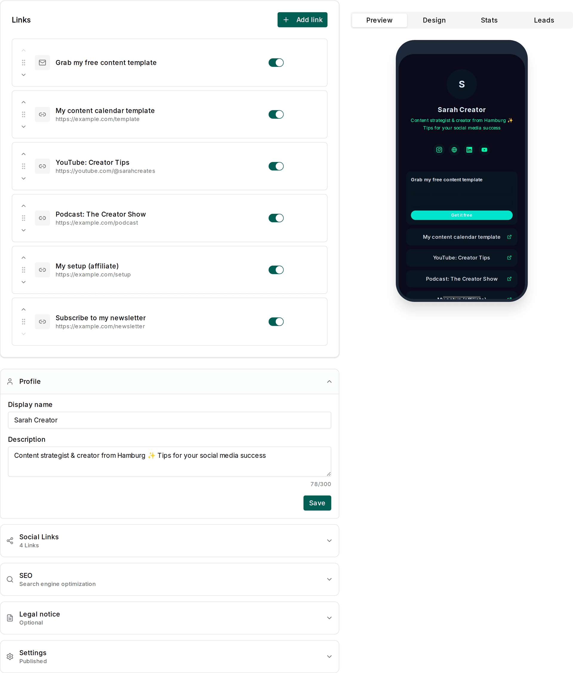 Link-in-Bio: Your hub on impul.io